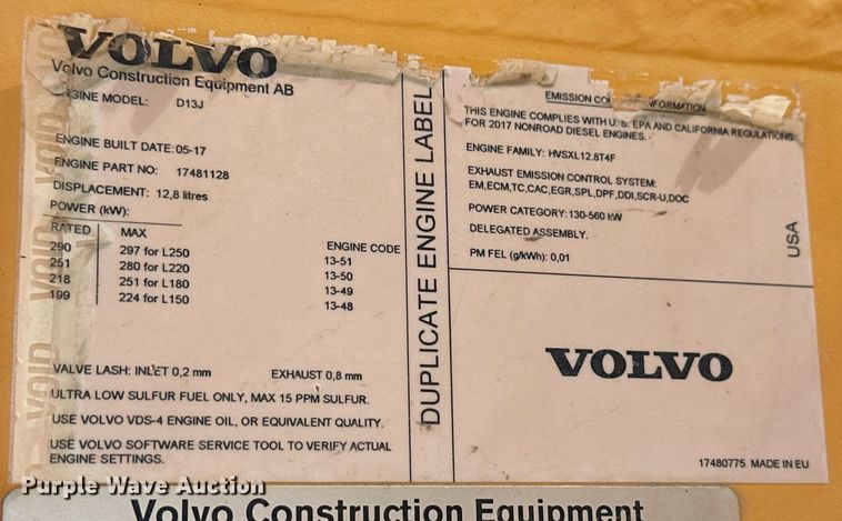 image for item EQ4650 2017 Volvo L180H wheel loader