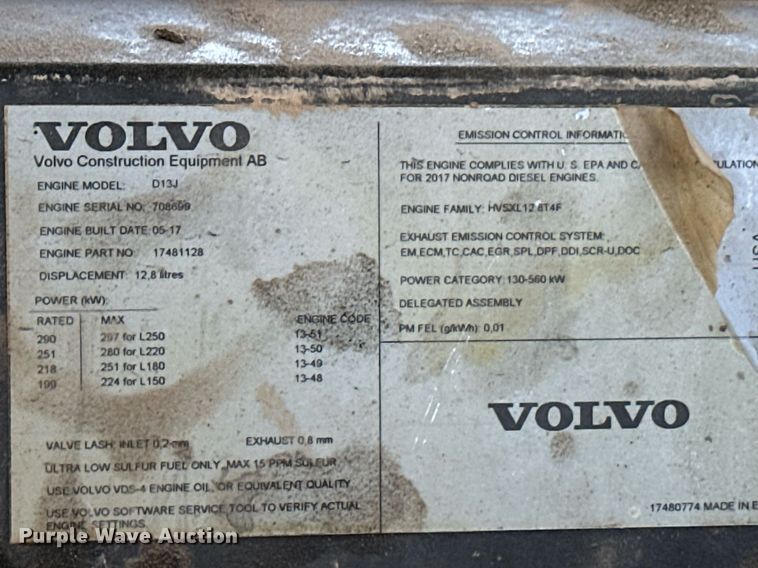 image for item EQ4650 2017 Volvo L180H wheel loader