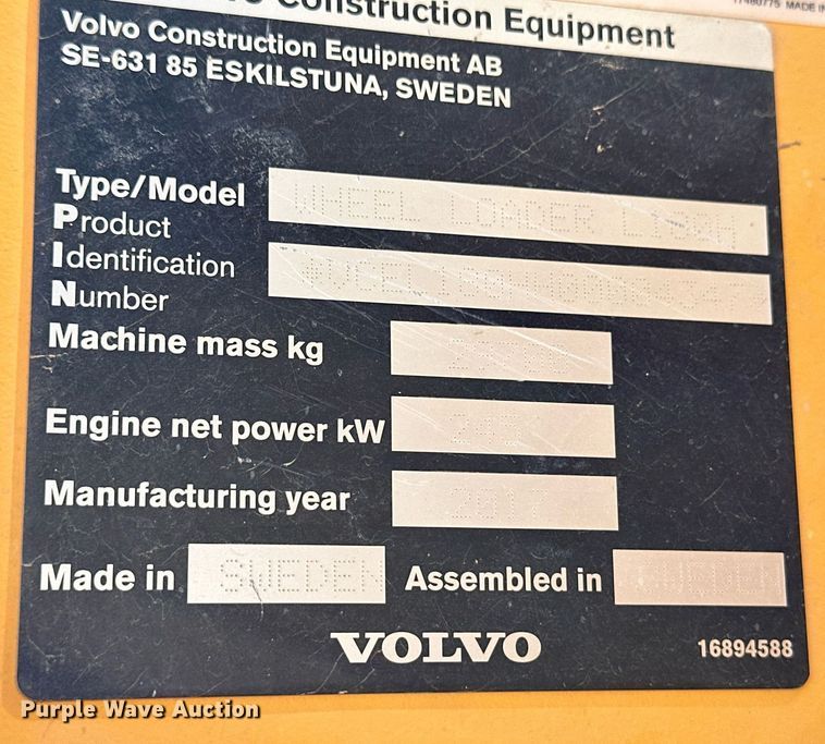 image for item EQ4650 2017 Volvo L180H wheel loader
