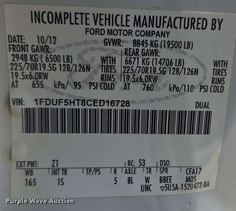 image for item NV9834 2012 Ford F550 Super Duty XL utility / service truck