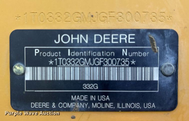image for item OB9650 2016 John Deere 332G skid steer loader