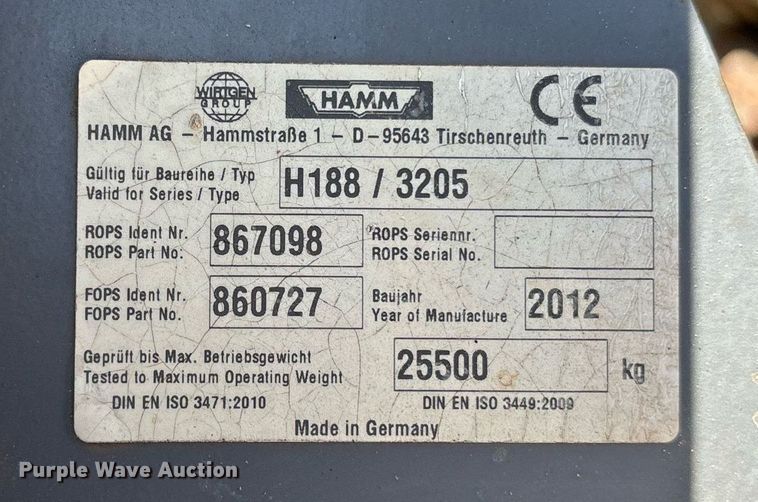 image for item OB9668 2012 Hamm 3205 single drum vibratory roller