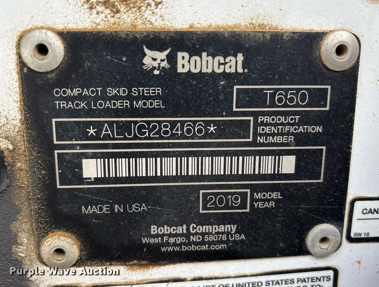image for item OB9670 2019 Bobcat T650 tracked skid steer loader