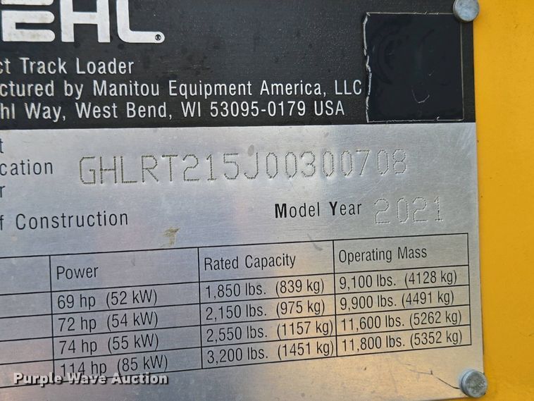 image for item YA0454 2021 Gehl RT215 tracked skid steer loader