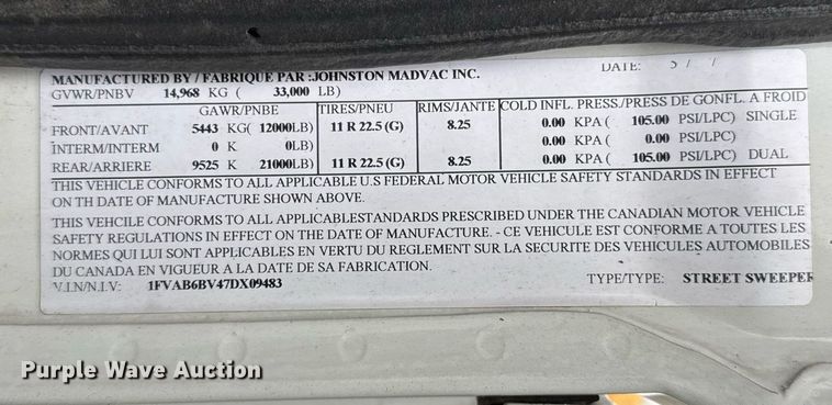 image for item DH9927 2007 Freightliner FC80 street sweeper truck