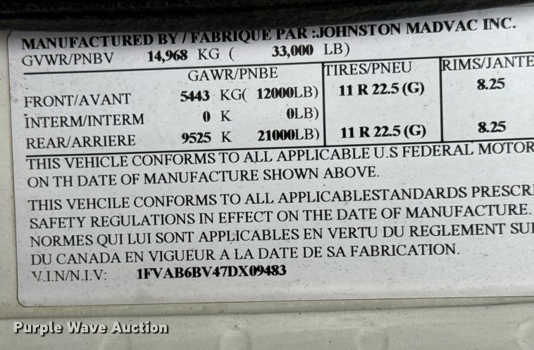 image for item DH9927 2007 Freightliner FC80 street sweeper truck