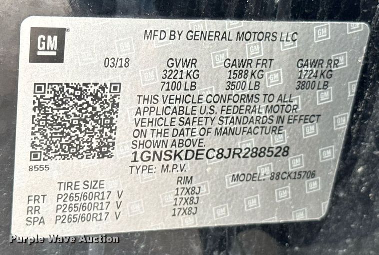 image for item DO0897 2018 Chevrolet Tahoe Police SUV