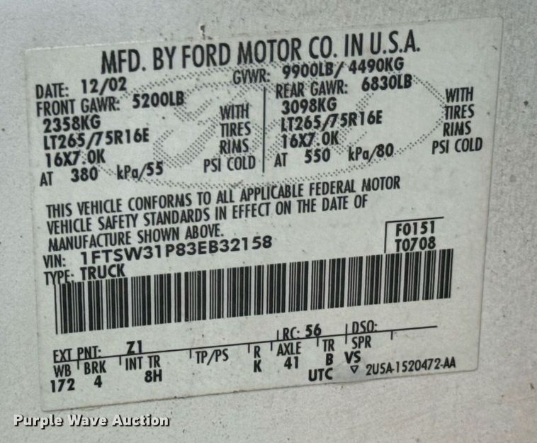 image for item DO0976 2003 Ford F350 Super Duty Crew Cab pickup truck