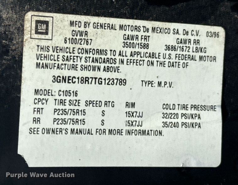 image for item DO0977 1996 Chevrolet Tahoe SUV