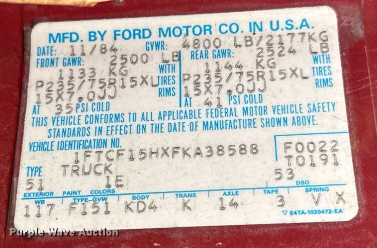 image for item DO0980 1985 Ford F150 pickup truck