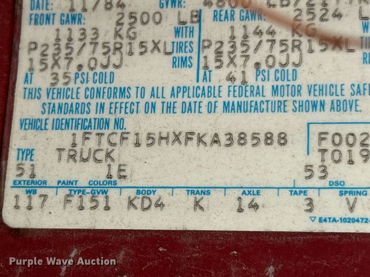 image for item DO0980 1985 Ford F150 pickup truck