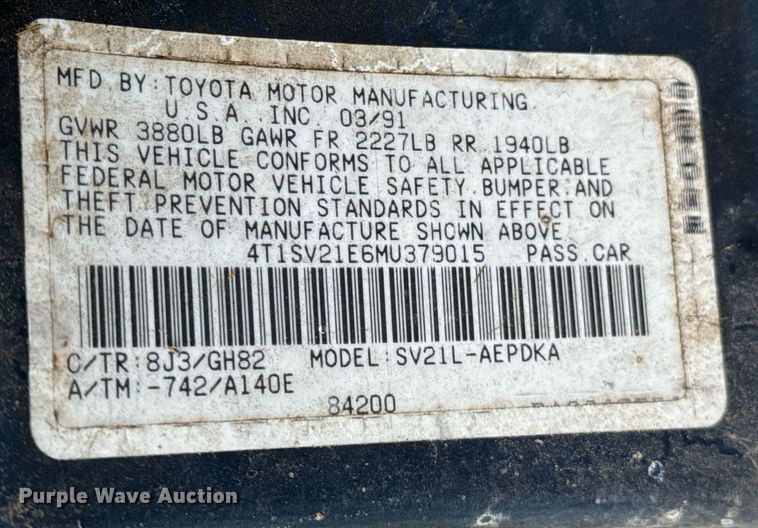 image for item DO0982 1991 Toyota Camry DX 