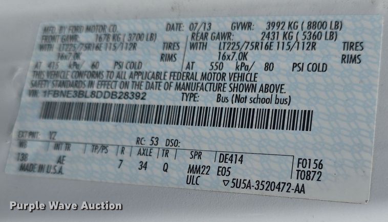 image for item DO7867 2013 Ford E350 van