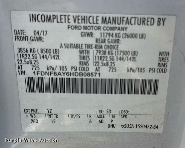 image for item DS4281 2017 Ford F650 refrigerated truck