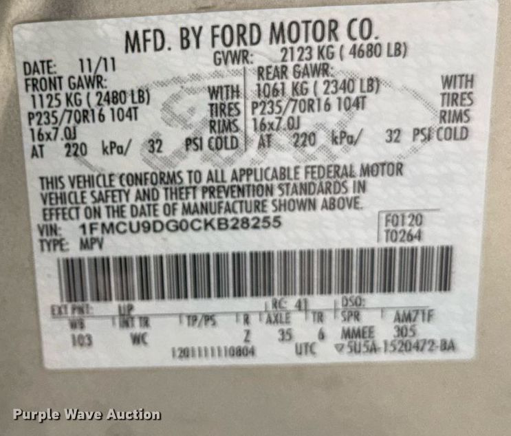 image for item DT0714 2012 Ford Escape SUV