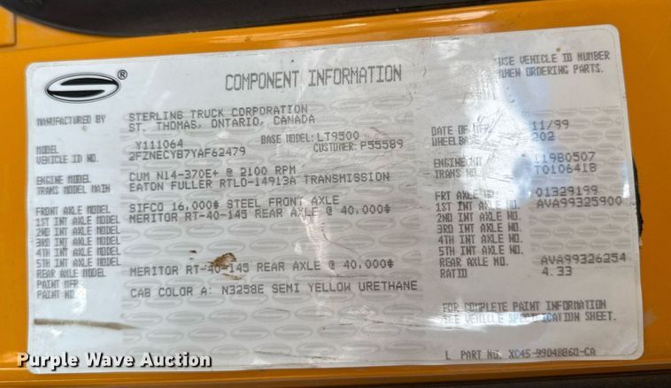 image for item DT0730 2000 Sterling LT9500 dump truck