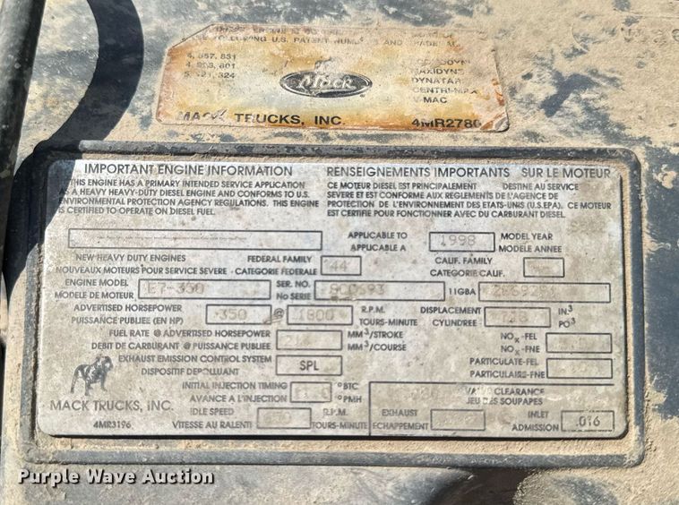 image for item DT0731 1998 Mack RD688S dump truck