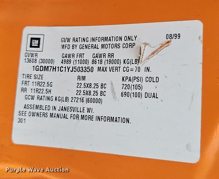 image for item DT6812 2000 GMC C7500 dump truck