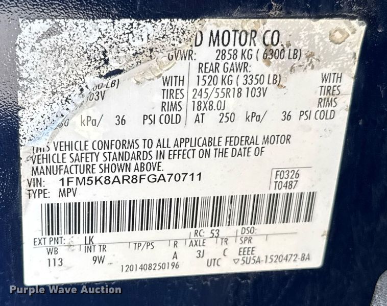 image for item DU9734 2015 Ford Explorer Police Interceptor SUV