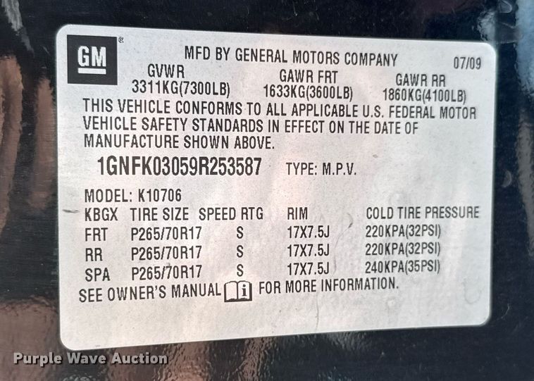 image for item DU9736 2009 Chevrolet Tahoe Police Special Service SUV