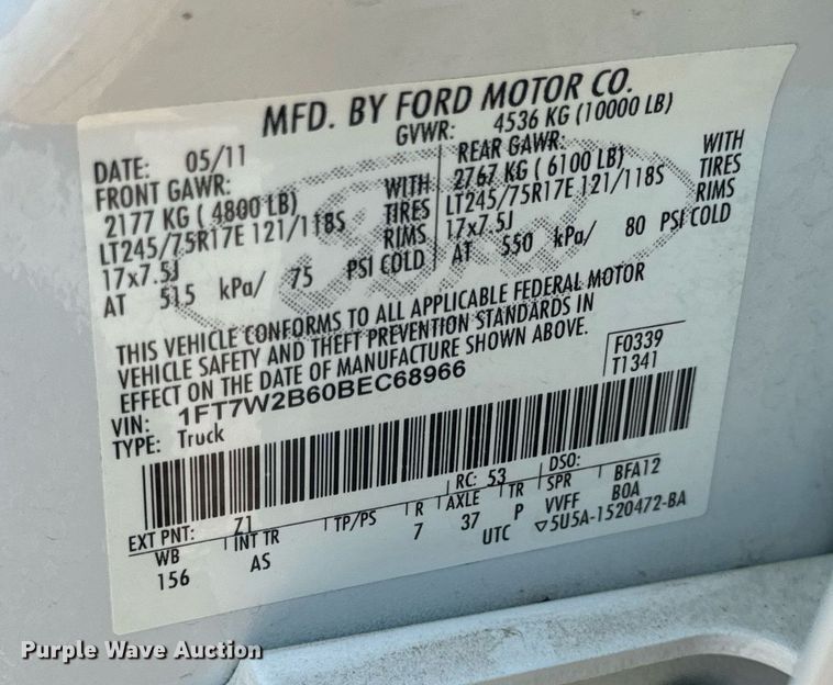 image for item DV1931 2011 Ford F250 Super Duty XL Crew Cab pickup truck