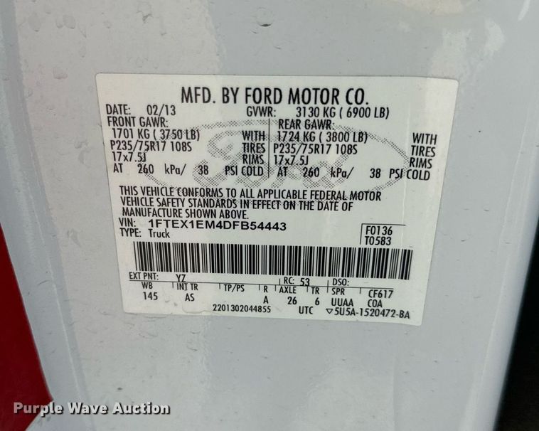 image for item DV1934 2013 Ford F150 XL SuperCab pickup truck