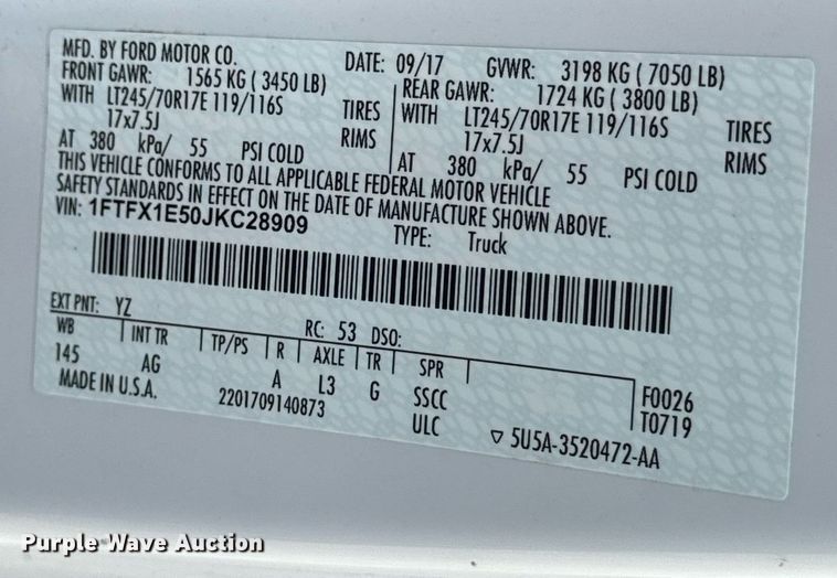 image for item DV1938 2018 Ford F150 XL SuperCab pickup truck