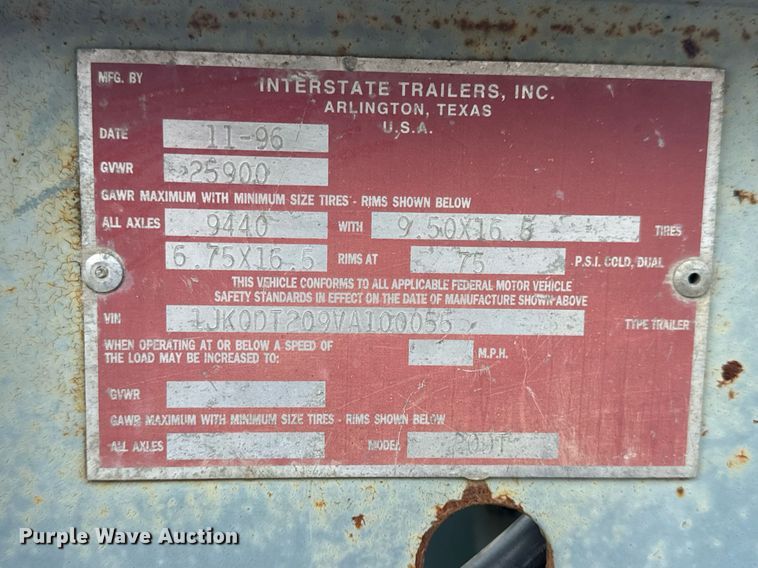 image for item DV1951 1997 Interstate 20DT equipment trailer