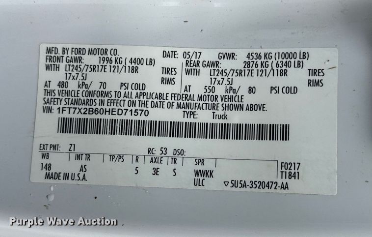 image for item DV1954 2017 Ford F250 Super Duty XL SuperCab pickup truck