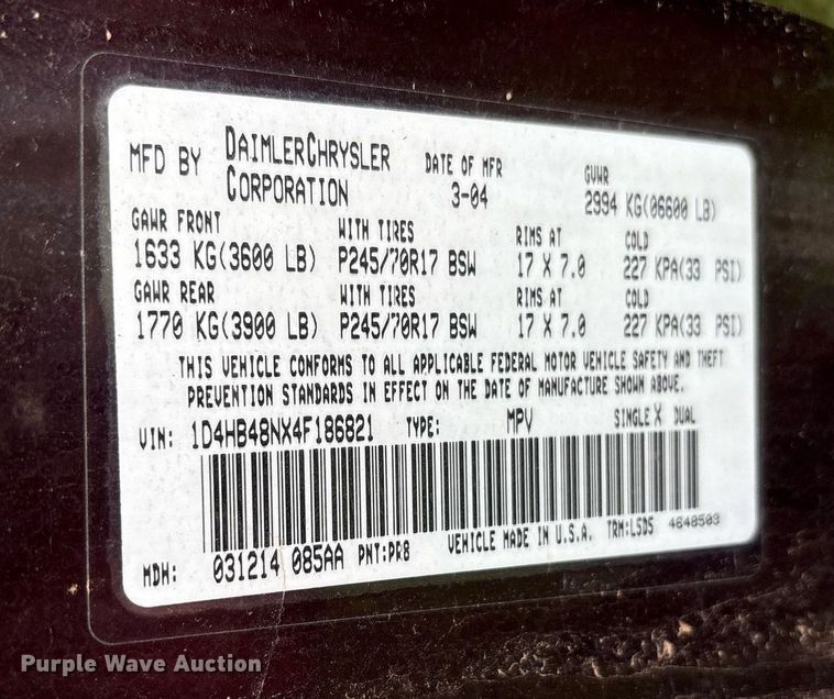 image for item DY2470 2004 Dodge Durango SLT SUV