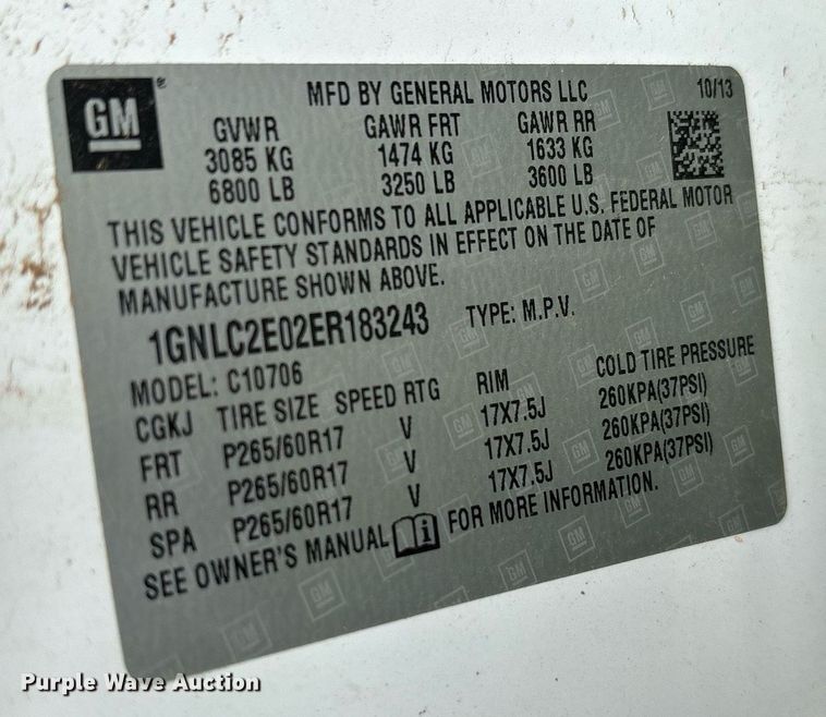 image for item DY2475 2014 Chevrolet Tahoe Police SUV