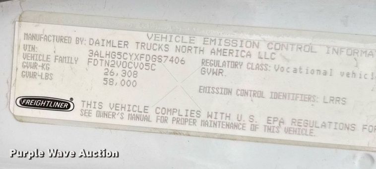 image for item DY8074 2015 Freightliner 108SD dump truck