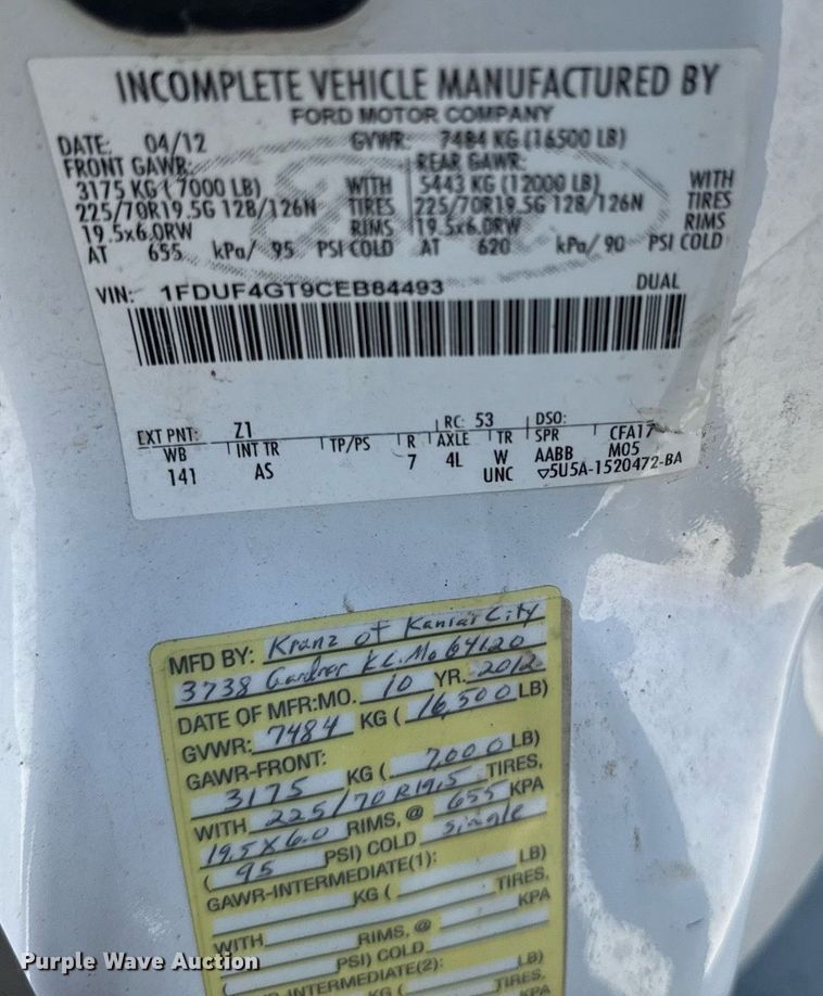 image for item DZ4008 2012 Ford F450 Super Duty dump flatbed truck