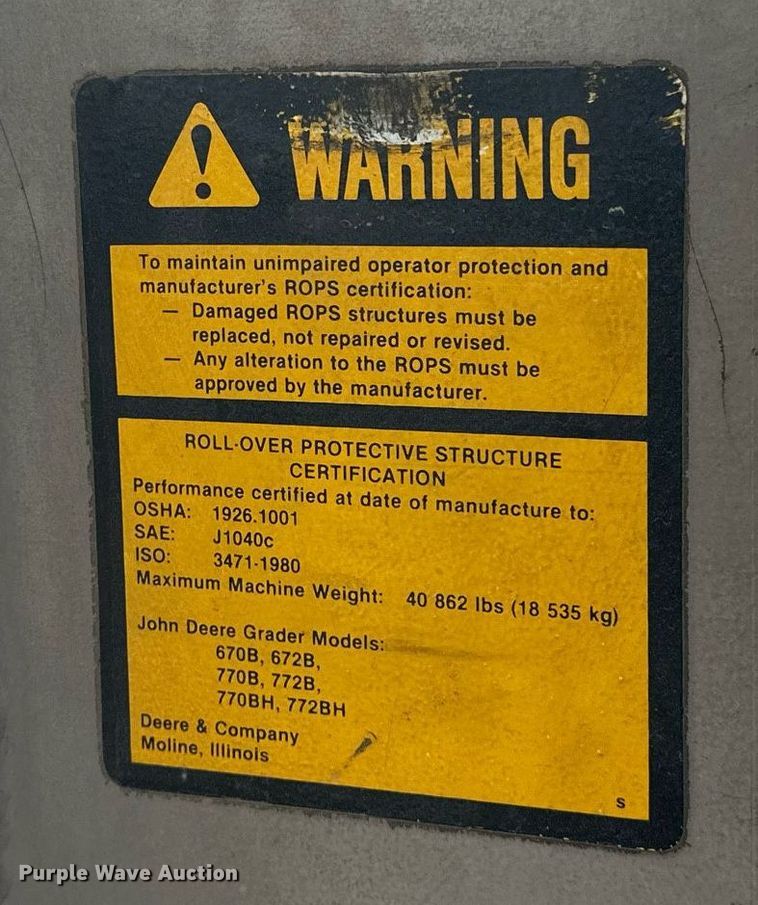 image for item EB2477 1986 John Deere 770BH motor grader