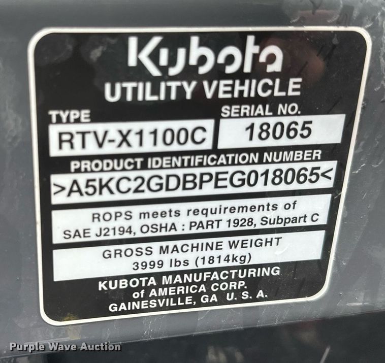 image for item EB2506 2014 Kubota RTV-X1100C utility vehicle