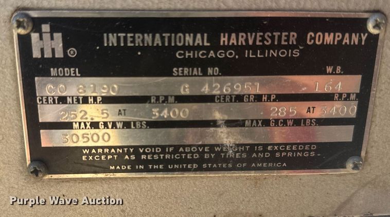 image for item EG6390 1971 International C0 8190 pumper fire truck