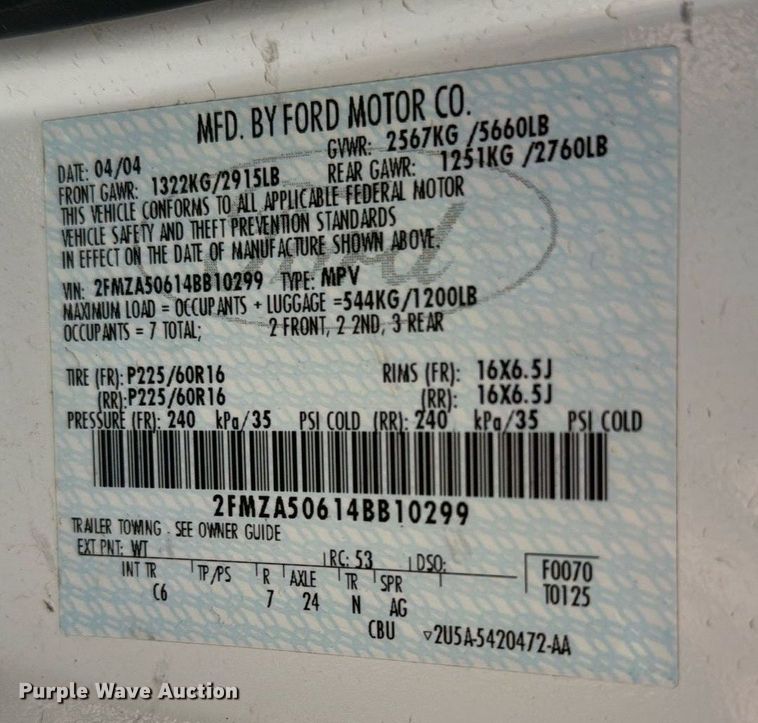 image for item EG6392 2004 Ford Freestar S van