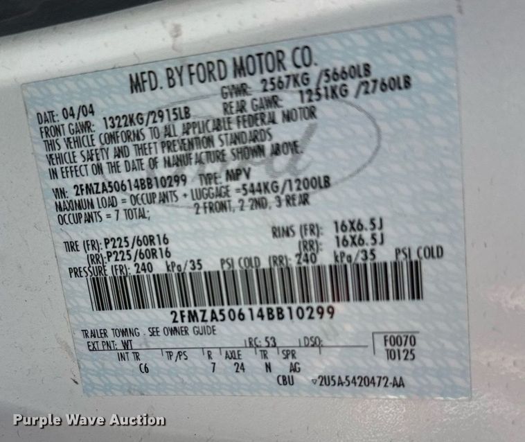 image for item EG6392 2004 Ford Freestar S van