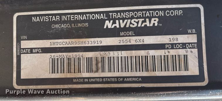 image for item EG8349 1995 International 2554 dump truck