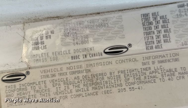 image for item EG8352 2005 Sterling L8500 dump truck