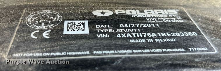 image for item EG8356 2011 Polaris Ranger 800 utility vehicle