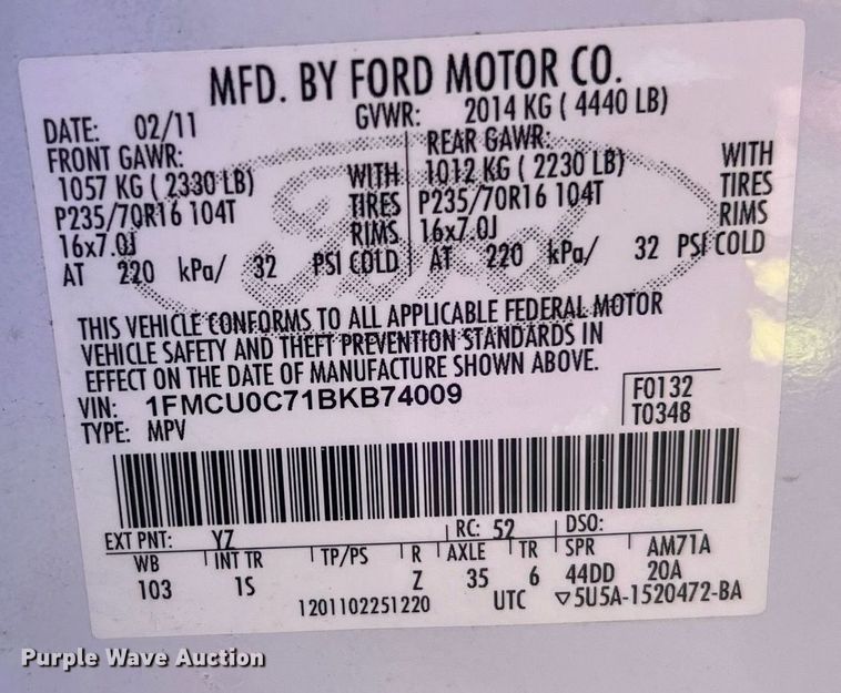 image for item EG8362 2011 Ford Escape SUV