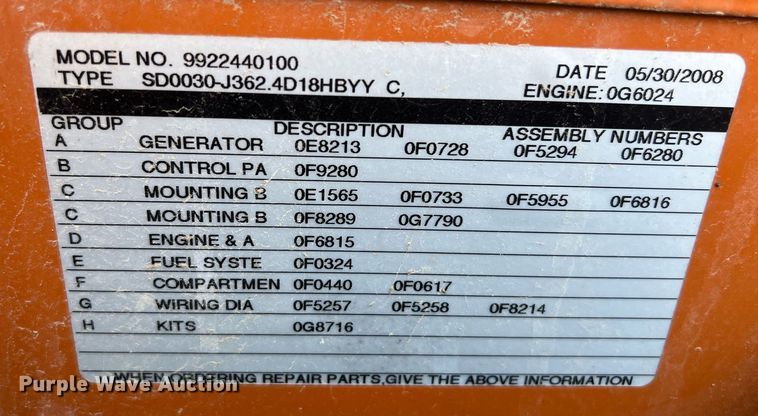 image for item EG8369 2008 Generac 9922440100 generator
