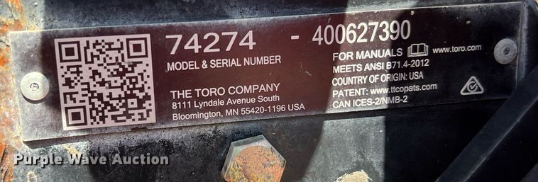 image for item EG8370 2017 Toro 74274 ZTR lawn mower