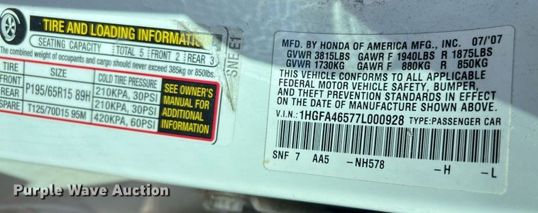 image for item EG8375 2007 Honda Civic 