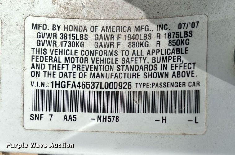 image for item EG8376 2007 Honda Civic 