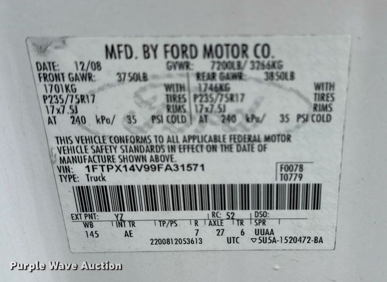 image for item EG8377 2009 Ford F150 SuperCab pickup truck