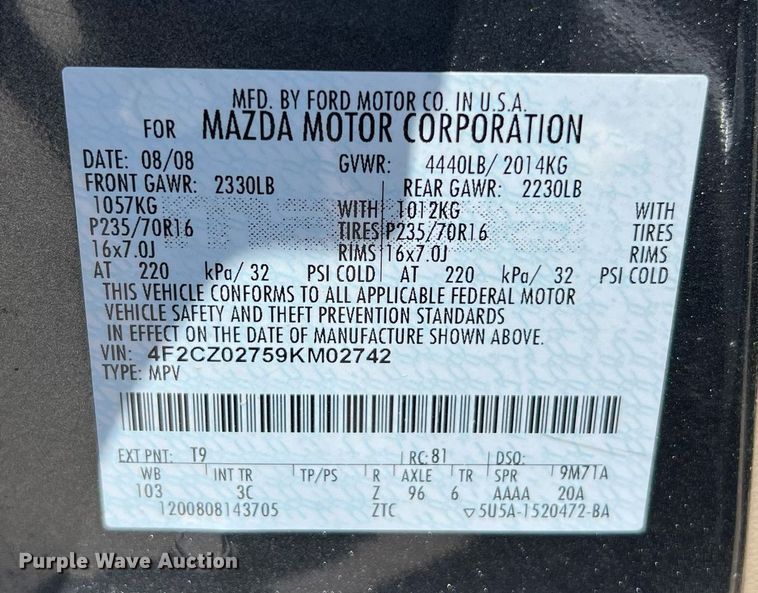 image for item EG8379 2009 Mazda Tribute SUV