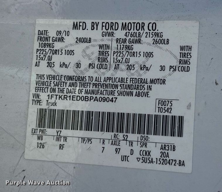 image for item EG8388 2011 Ford Ranger SuperCab pickup truck