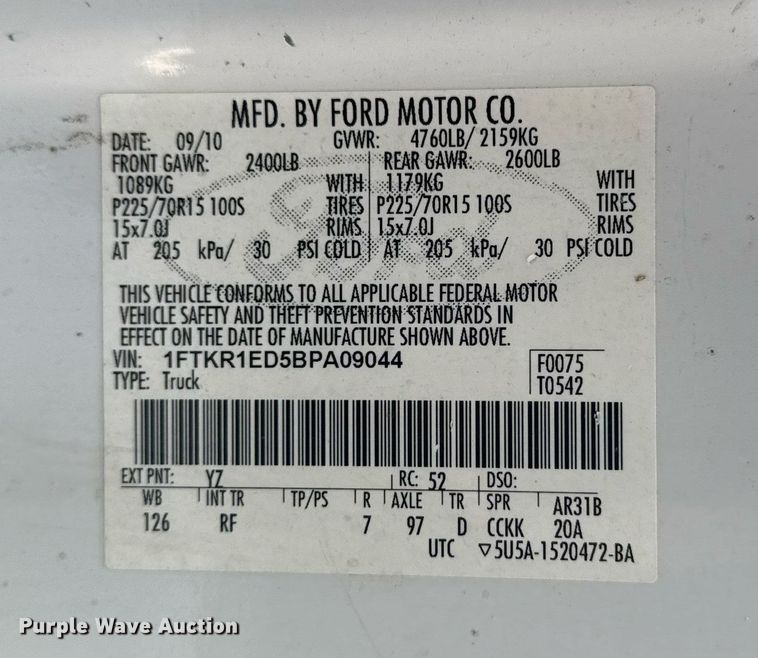 image for item EG8392 2011 Ford Ranger SuperCab pickup truck